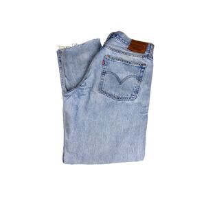 Levi's Stone Wash Faded Blue Jeans Fringed Hem Denim Straight Leg Pants Size 29